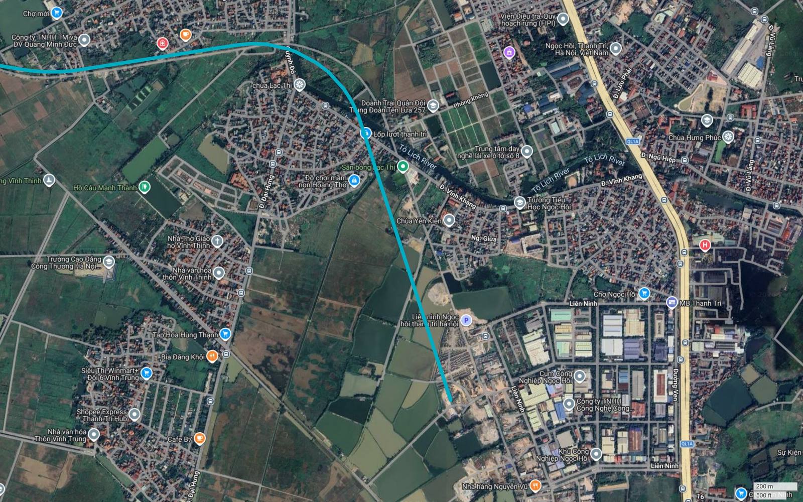 Địa bàn Liên Ninh và Ngọc Hồi trên tuyến metro số 6 Hà Nội, vạch xanh ngọc kết thúc sát rìa tây Khu Công Nghiệp Ngọc Hồi
